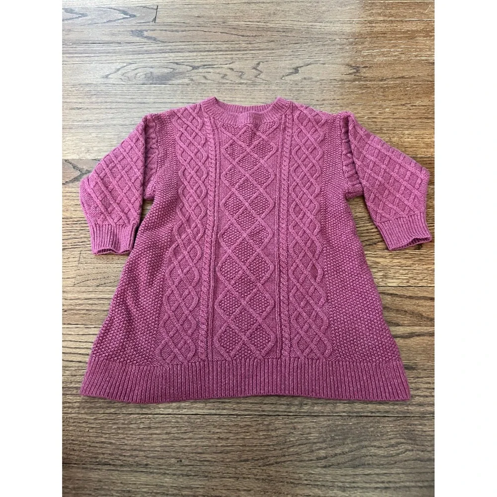 Uniqlo Sweater Dress Kids 3-4 Pink Good Cable Knit Wool Blend 419132